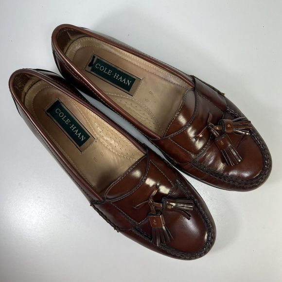 Cole Haan Mens Mahogany Brown Leather Slip-On Pinch Tassel Loafer Size 8 D - Picture 5 of 10